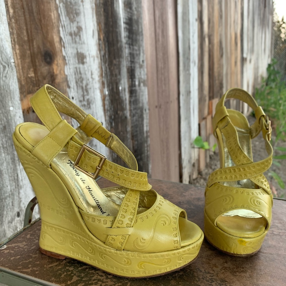 Mustard Yellow Strappy Wedges - Picture 2 of 7